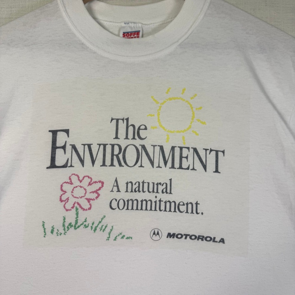 VTG Motorola Environment Earth Day XL Shirt Soffe Men White Tech Tee USA Made